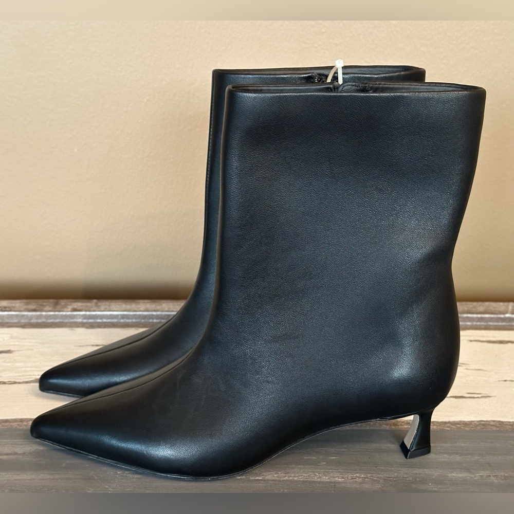 Jennifer Sumko x Antonio Melani Black Leather Pointed Toe Kitten Heel Boots 6.5M - Picture 3 of 7